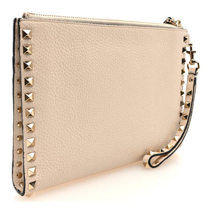 Valentino Garavani Pebbled Calfskin Rockstud Wristlet Clutch White 3 of 6