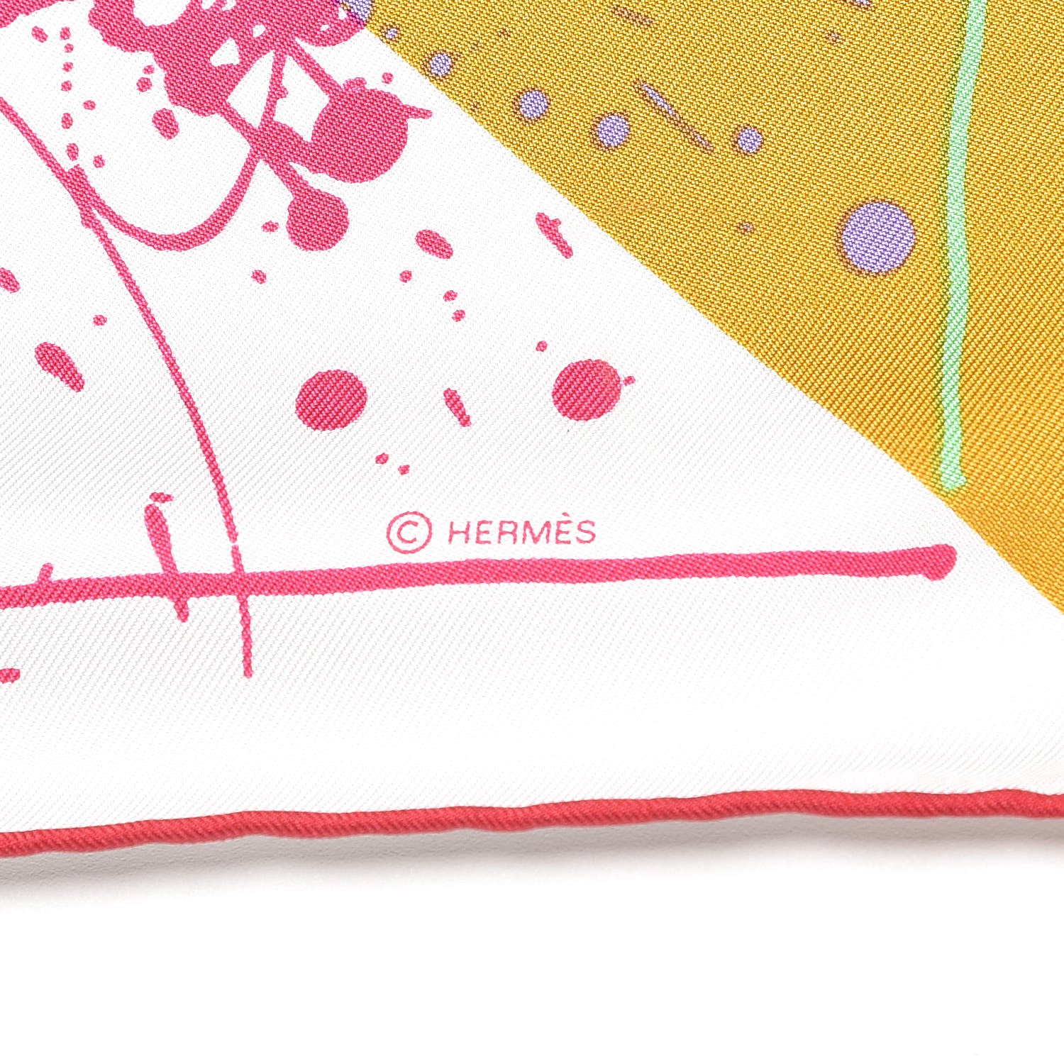 Hermes Silk Surprise Remix Pocket Square Ocre Rose Vif Blanc 3 of 4