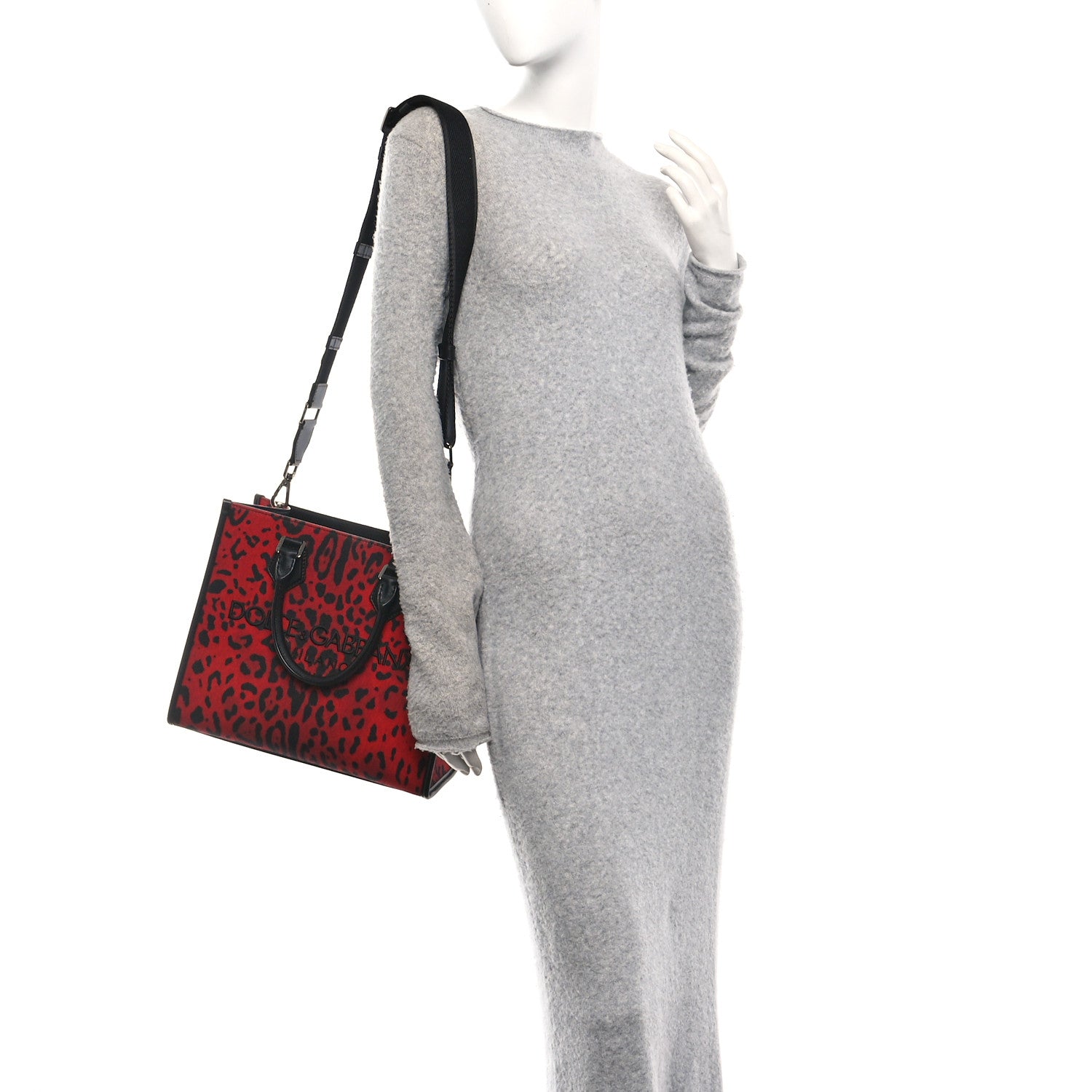 Dolce & Gabbana Dauphine Leopard Logo Market Bag Red Black 2 of 9