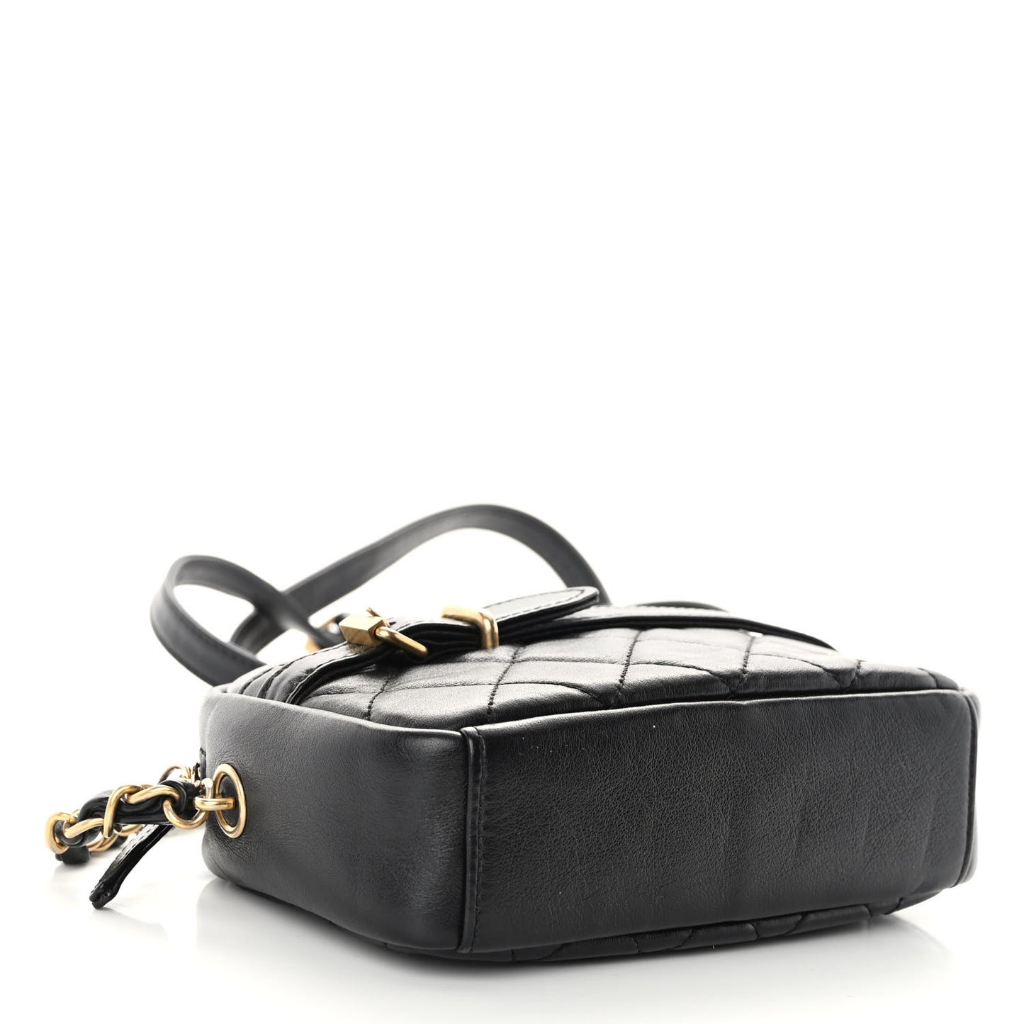 Lambskin Quilted Small Buckle Camera Case Bag Black