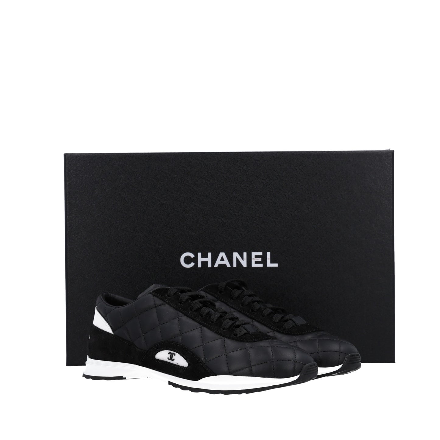 Suede Calfskin Quilted Sneakers 36.5 Black