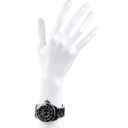 Chanel Stainless Steel Ceramic Diamond 38mm J12 Automatic Watch Black 2 of 8