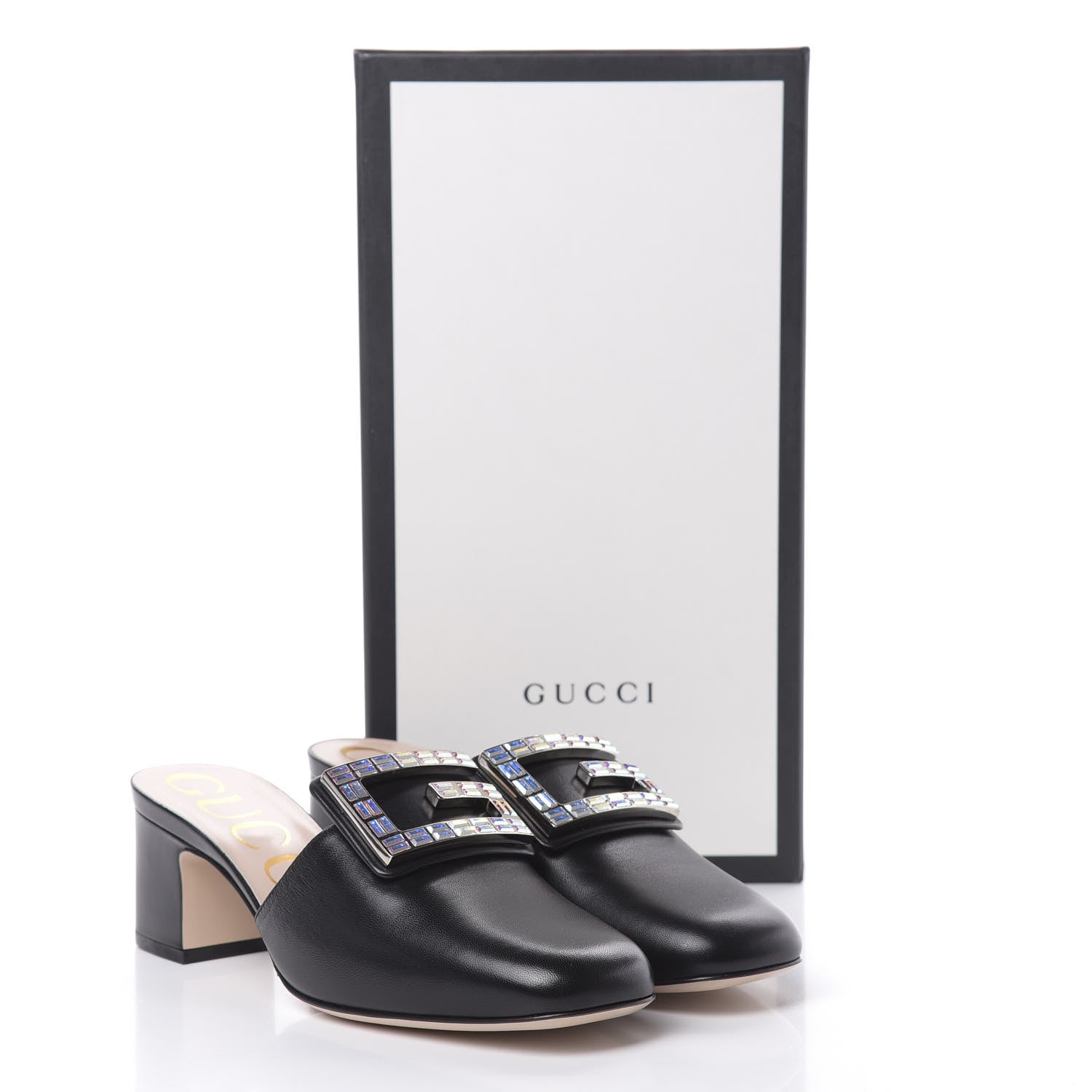 Gucci Malaga Kid Crystal Square G Madelyn Mules 36.5 Black 9 of 9