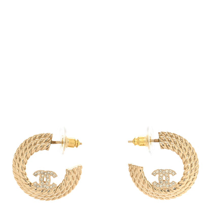 Chanel Metal Crystal CC Rope Hoop Earrings Gold 1 of 5