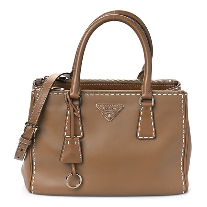 Prada City Calf Mini Hand Stitched Galleria Double Zip Tote Caramel 1 of 8