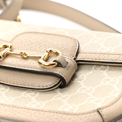 Gucci GG Supreme Monogram Textured Dollar Calfskin Web Mini Horsebit 1955 Shoulder Bag Beige Mystic White Oatmeal 8 of 8