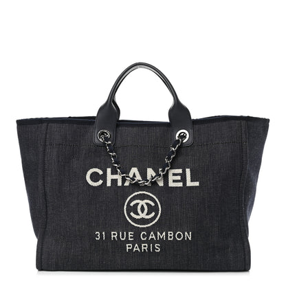 Chanel Denim Medium Deauville Tote Dark Blue 1 of 9