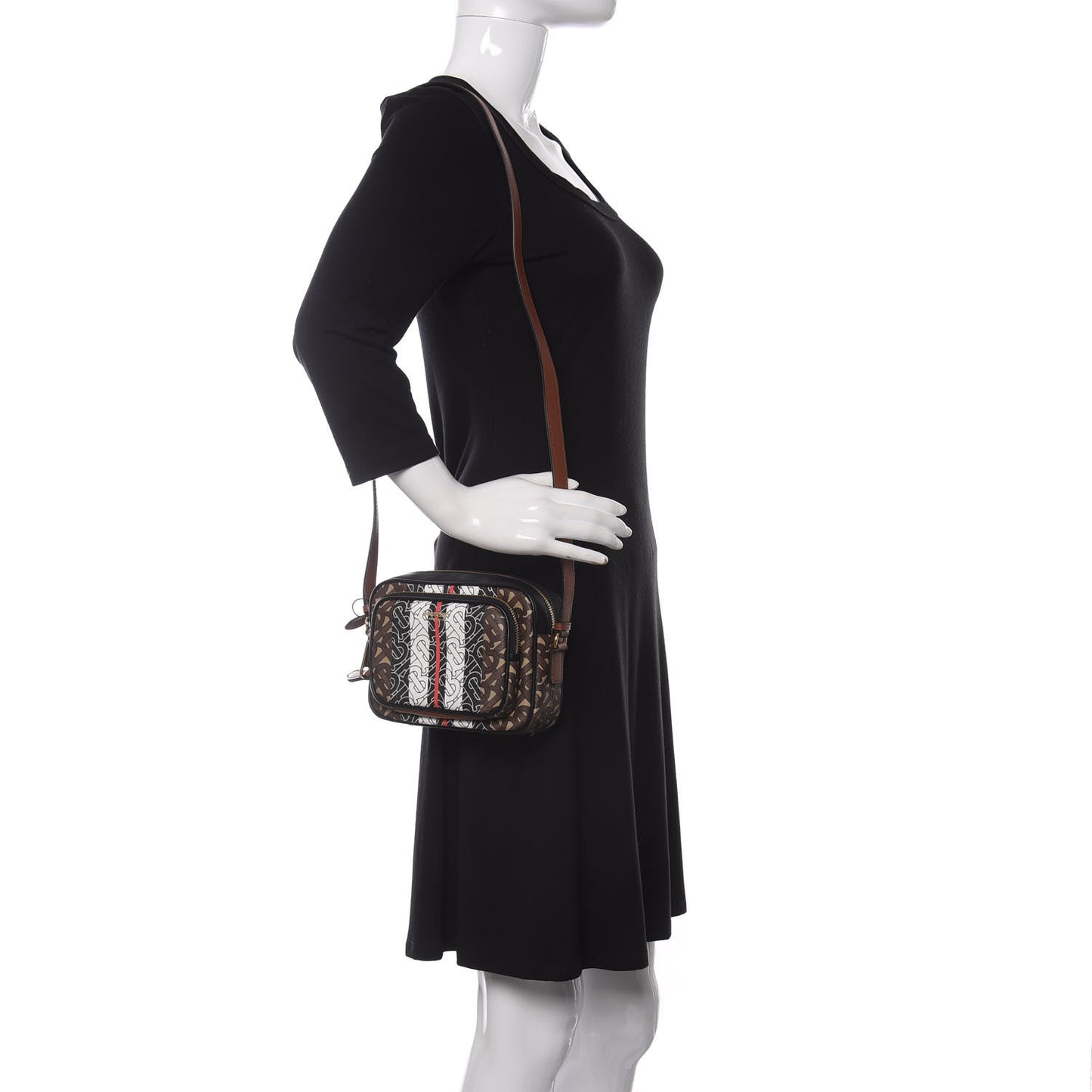 E-Canvas Monogram Stripe Camera Bag Bridle Brown