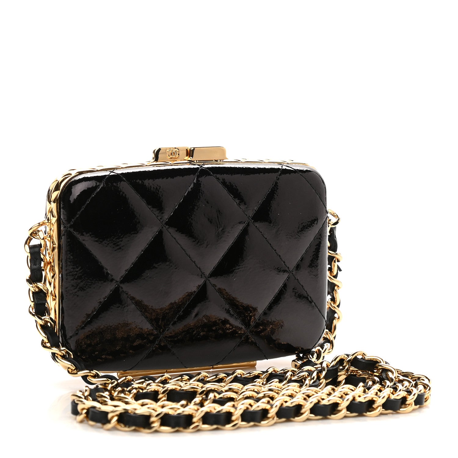 Chanel Glazed Goatskin Quilted Small Box With Chain Black 3 of 10