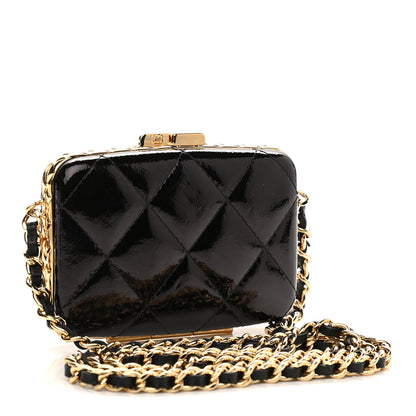 Chanel Glazed Goatskin Quilted Small Box With Chain Black 3 of 10