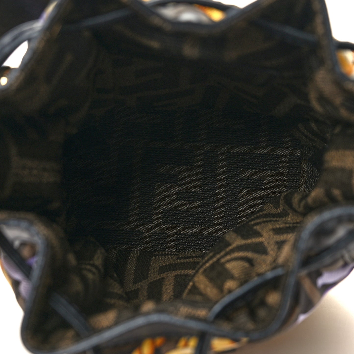 X VERSACE Silk Vitello Fendace FF Baroque Quilted Mini Mon Tresor Bucket Bag Gold Multicolor