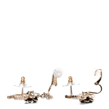 Chanel Crystal Enamel Flower CC Earrings Gold White Black 3 of 4