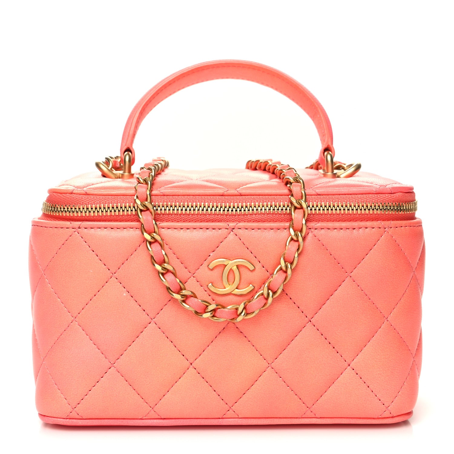 Chanel Lambskin Quilted Ombre Small Top Handle Vanity Case With Chain Coral 1 of 12