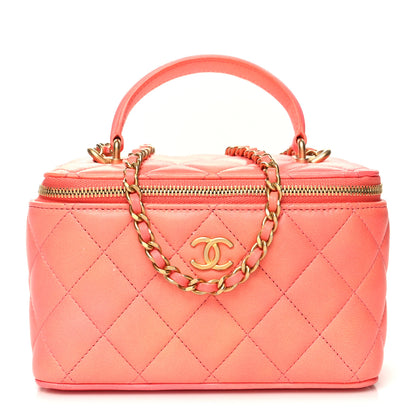 Chanel Lambskin Quilted Ombre Small Top Handle Vanity Case With Chain Coral 1 of 12