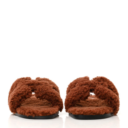 Hermes Woolskin Oran Sandals 38 Cognac 2 of 8