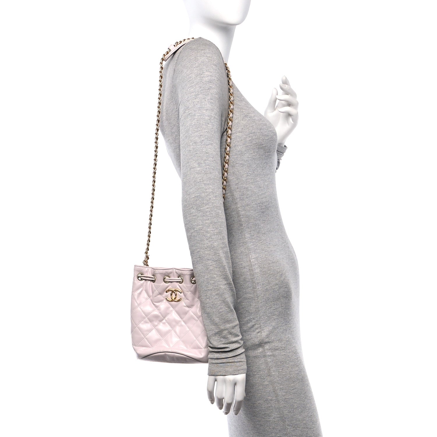 Chanel Shiny Aged Calfskin CC Chain Drawstring Bag Light Purple 2 of 10
