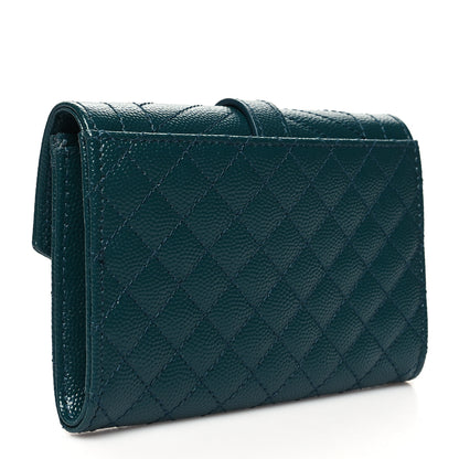 Saint Laurent Grain De Poudre Textured Mixed Matelasse Triquilt Small Monogram Envelope Wallet Sea Turquoise 3 of 11