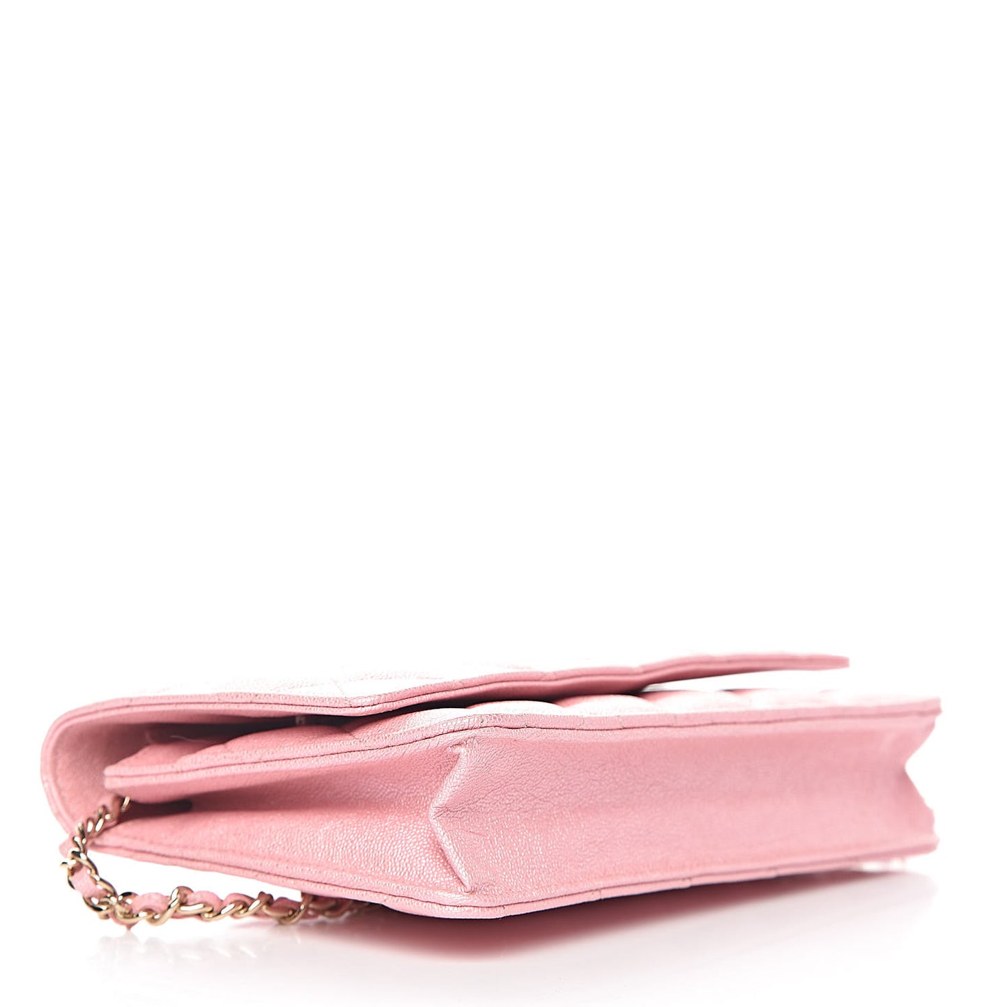 Iridescent Caviar Quilted Wallet on Chain WOC Rose Pink