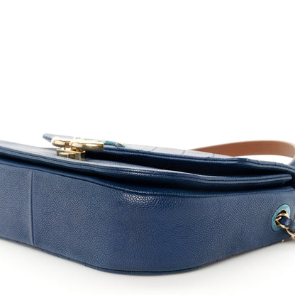 Chanel Grained Calfskin Quilted Medium Cuba Top Handle Flap Blue 10 of 12