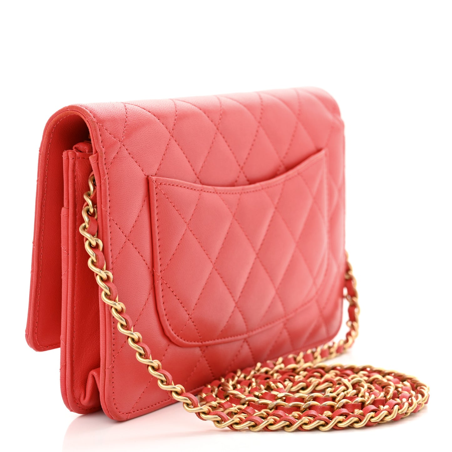 Lambskin Quilted Wallet On Chain WOC Red