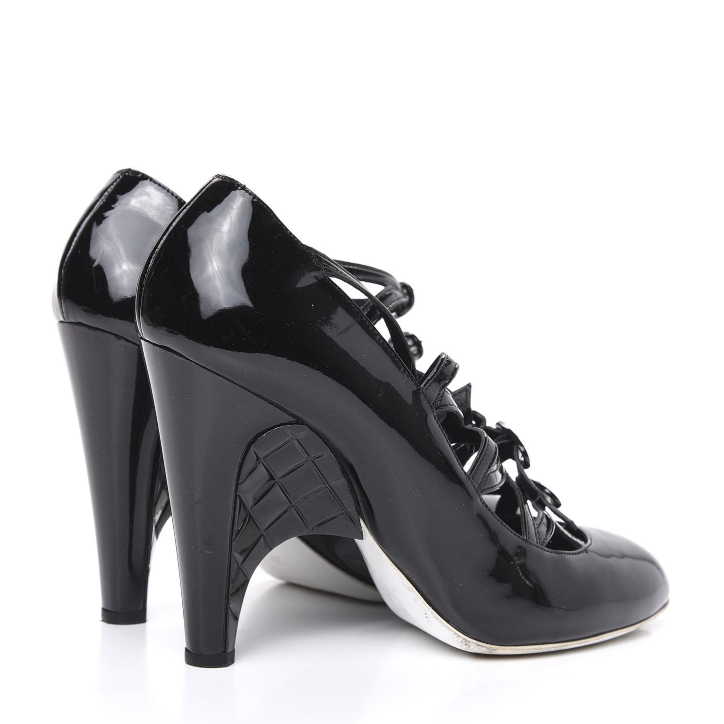 Patent Calfskin Quilted CC Strap Pumps 39 Black