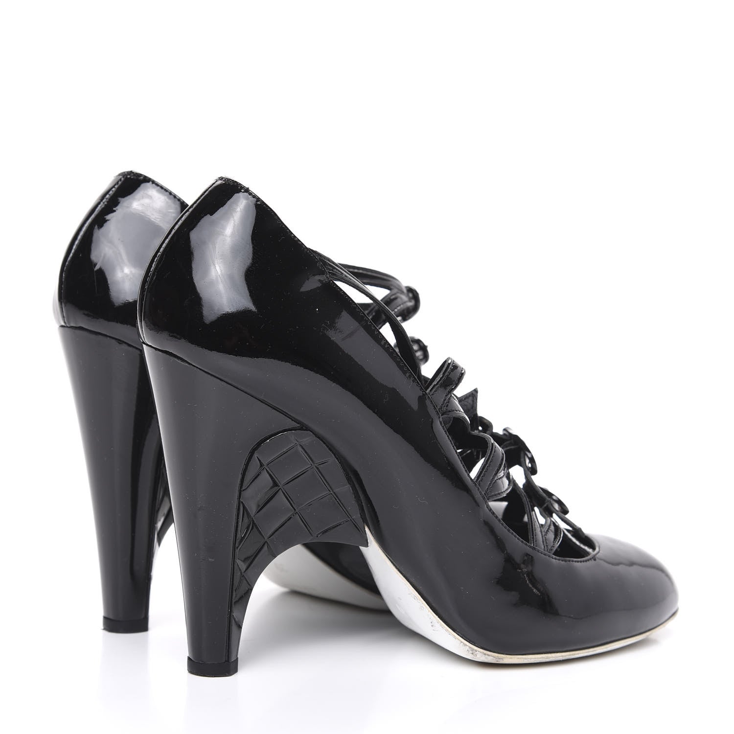 Chanel Patent Calfskin Quilted CC Strap Pumps 39 Black 4 of 9