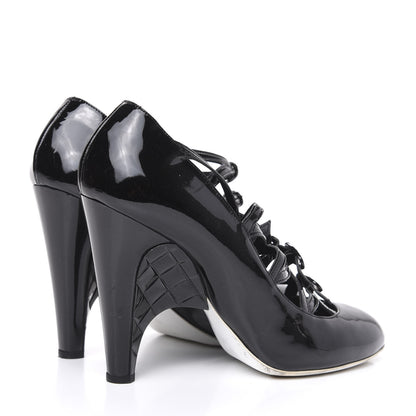 Chanel Patent Calfskin Quilted CC Strap Pumps 39 Black 4 of 9