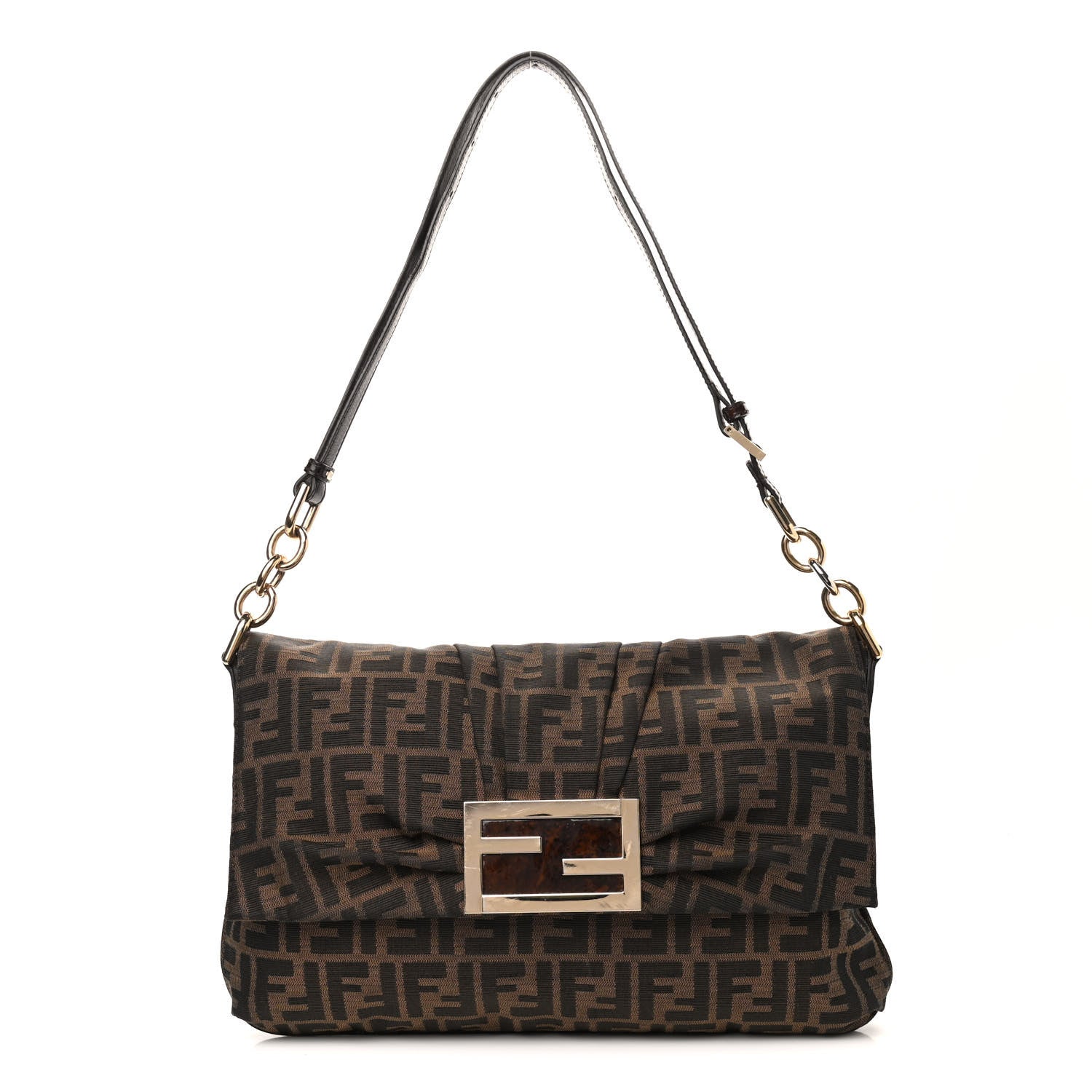 Fendi Zucca Patent Large Mia Shoulder Flap Tobacco 1 of 10