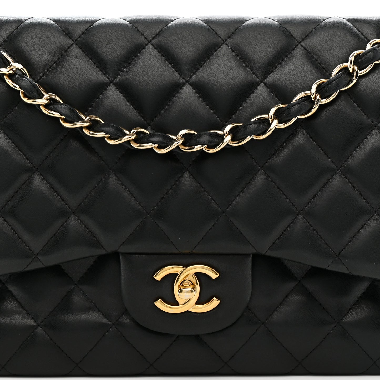 Lambskin Quilted Jumbo Double Flap Black
