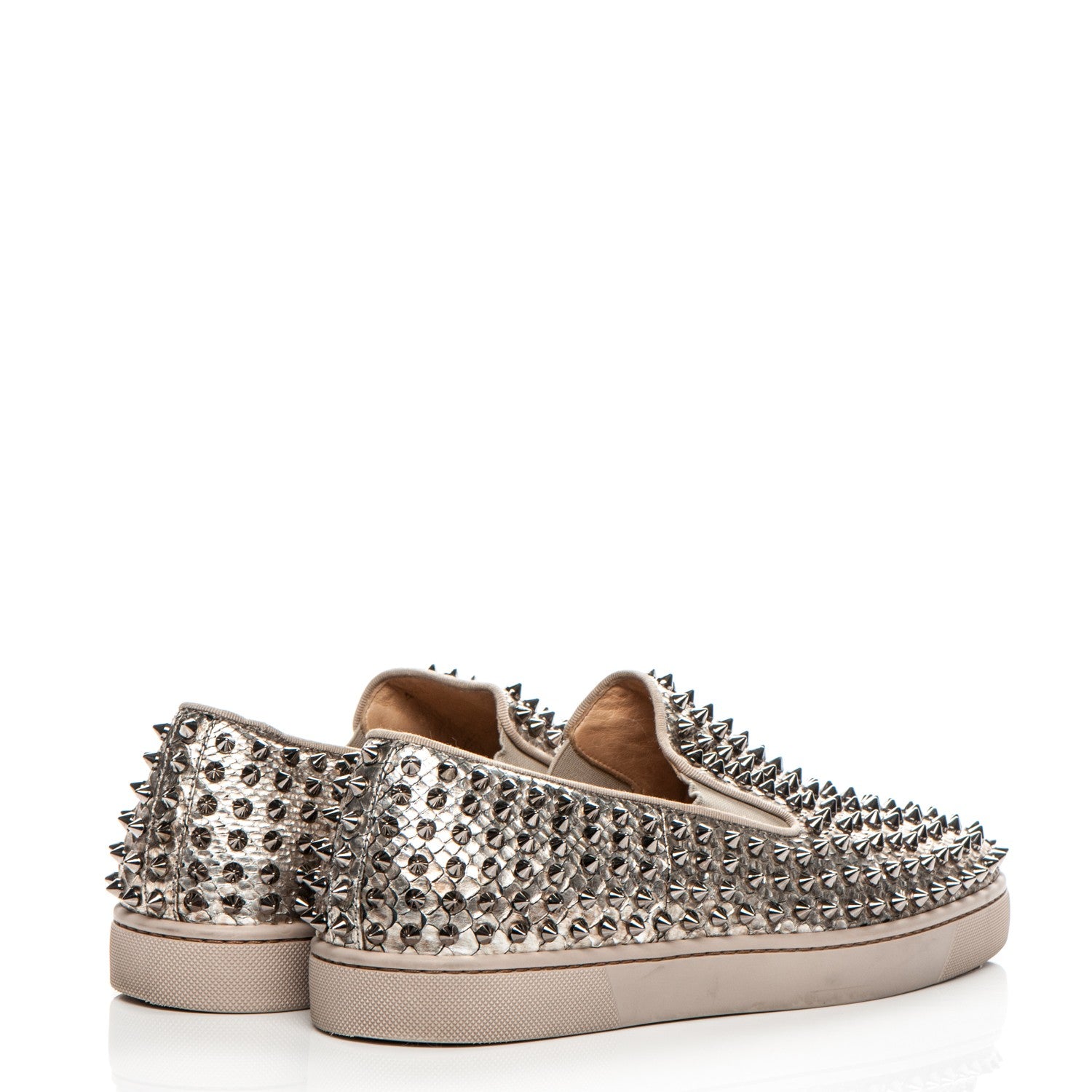 Christian Louboutin Mens Python Spikes Roller Boat Flat 41.5 Antique Silver 4 of 8