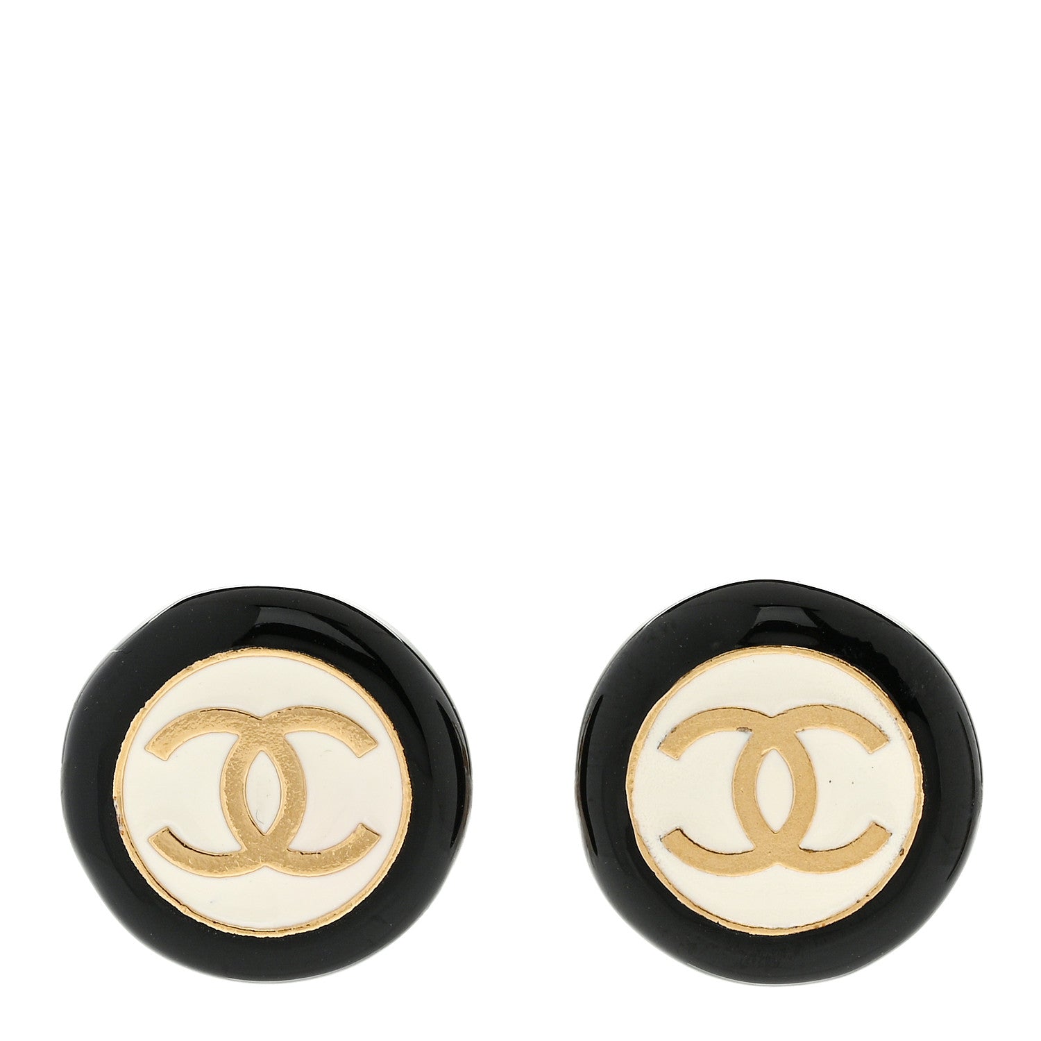 Chanel Enamel CC Clip On Earrings Black White 1 of 4
