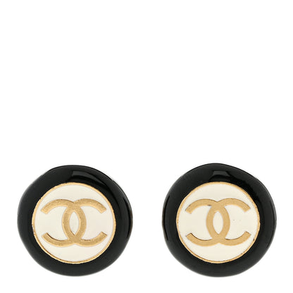 Chanel Enamel CC Clip On Earrings Black White 1 of 4