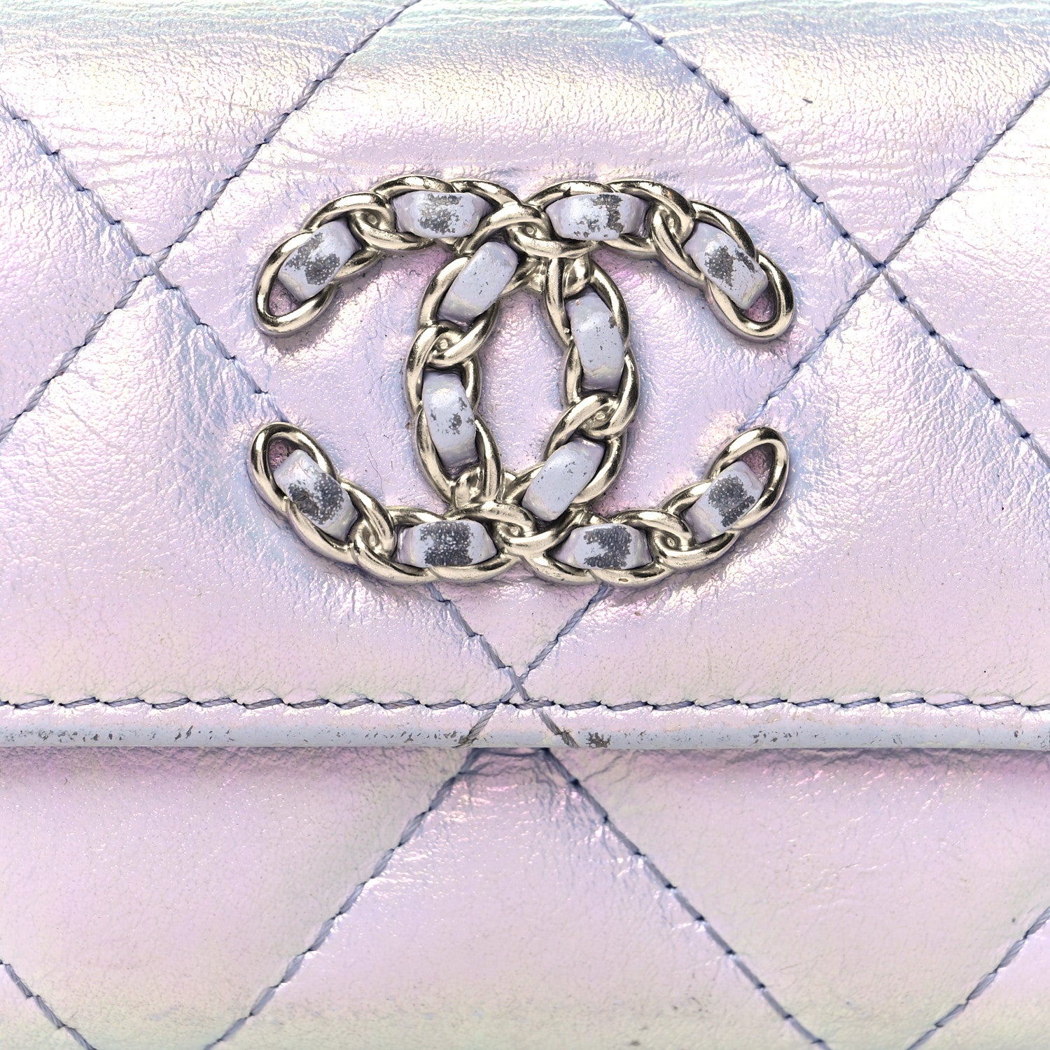 Chanel Iridescent Calfskin Quilted Chanel 19 Flap Card Holder Light Purple 9 of 14