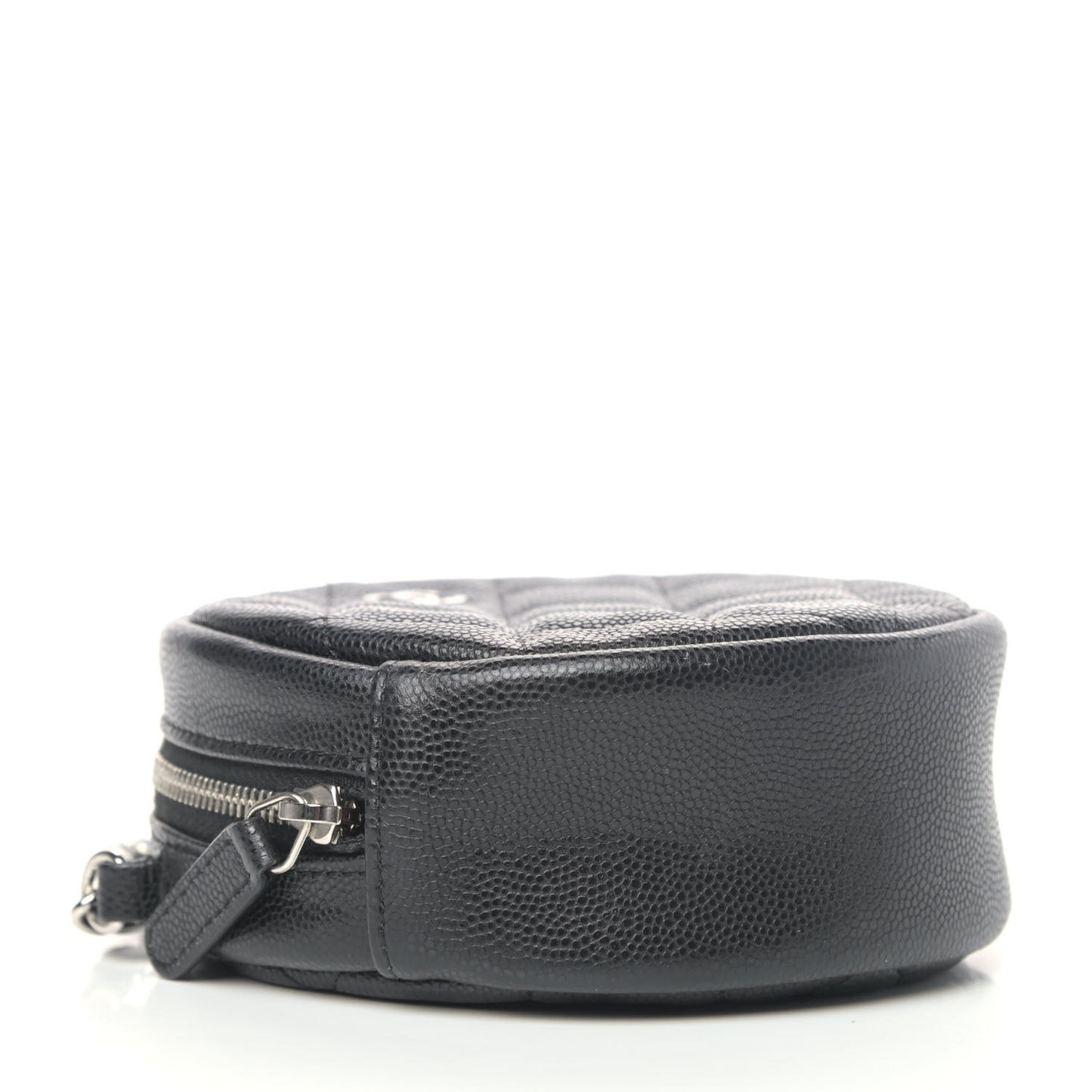 Caviar Quilted Round Clutch With Chain Black
