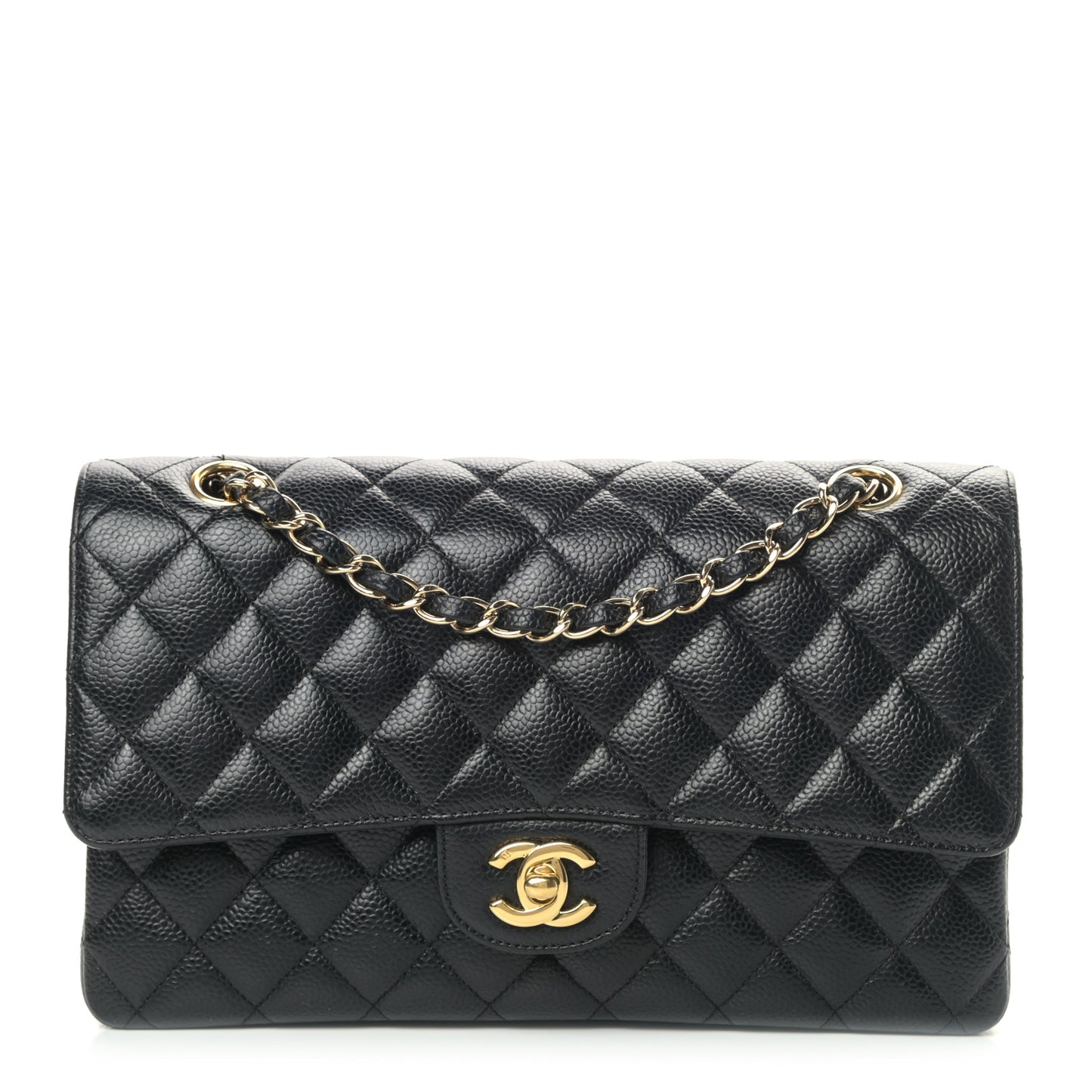Caviar Quilted Medium Double Flap Black