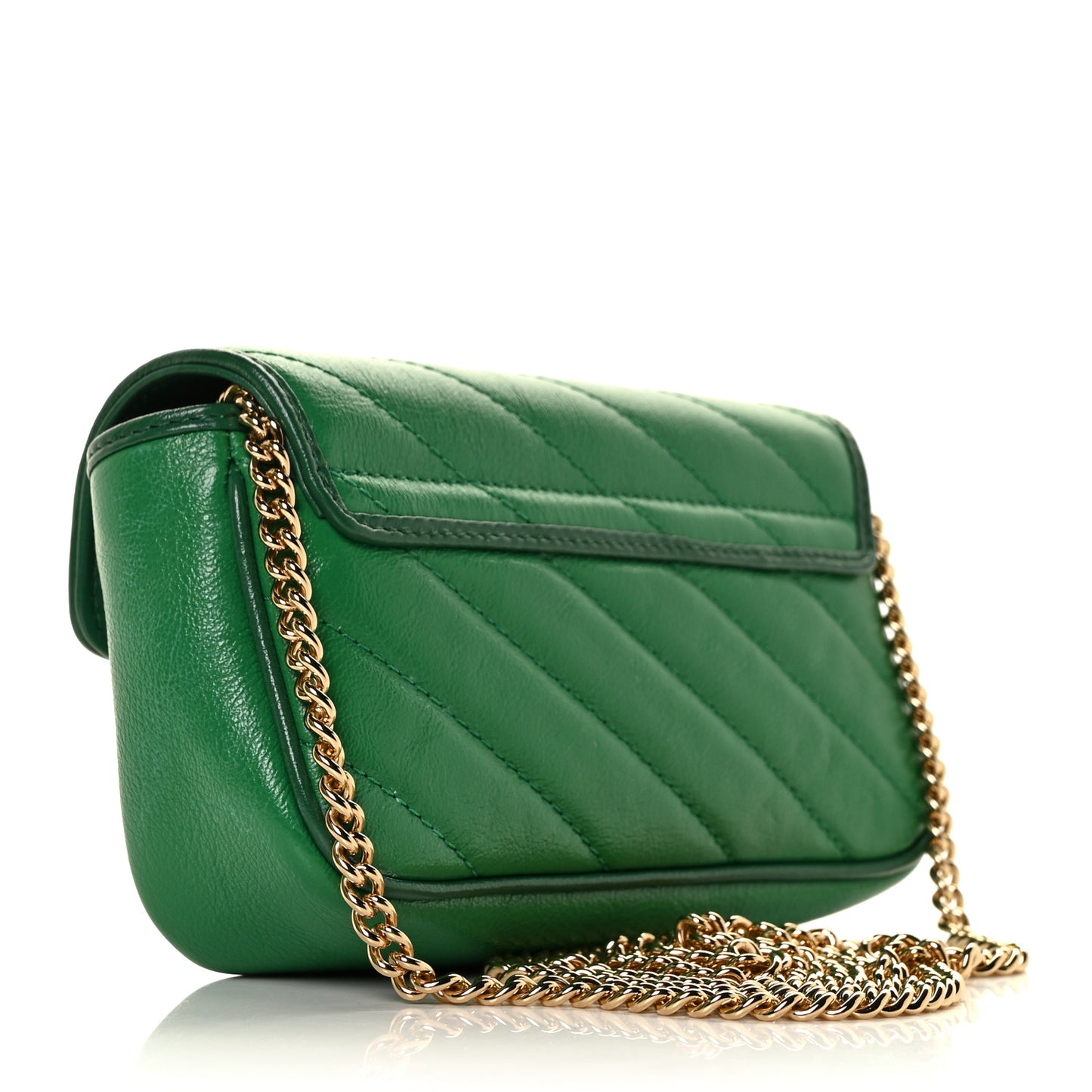 Azalea Calfskin Enamel Matelasse Diagonal Super Mini Torchon GG Marmont Shoulder Bag New Shamarock Emerald