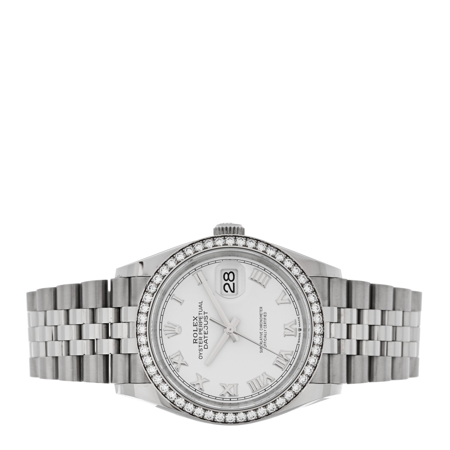 Rolex Stainless Steel 18K White Gold Diamond Bezel 36mm Oyster Perpetual Datejust Watch White 126284RBR 2 of 5
