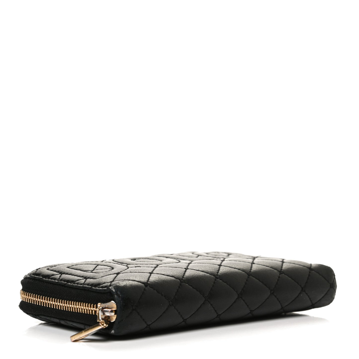 Calfskin Quilted Zip Around Wallet Black