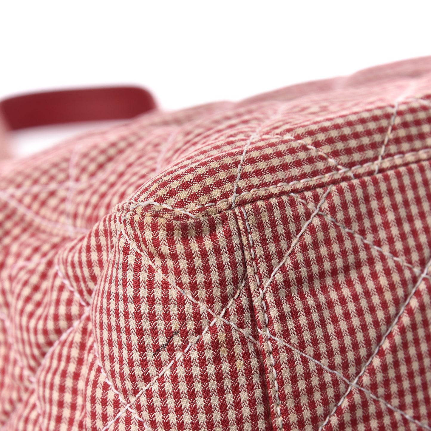 Toile Gingham Quilted Drawstring Bag Red
