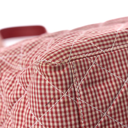 Chanel Toile Gingham Quilted Drawstring Bag Red 15 of 16