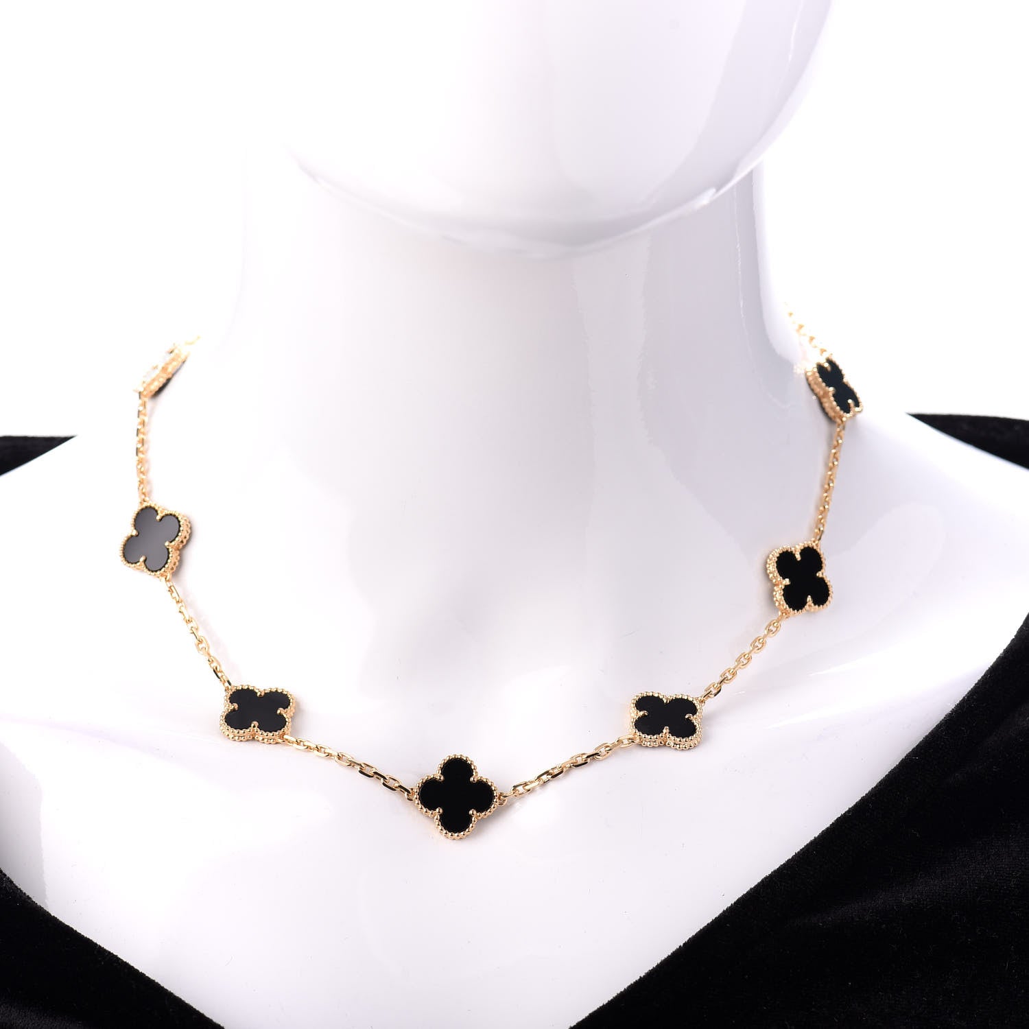 Van Cleef & Arpels 18K Yellow Gold Black Onyx 10 Motifs Vintage Alhambra Necklace 2 of 6