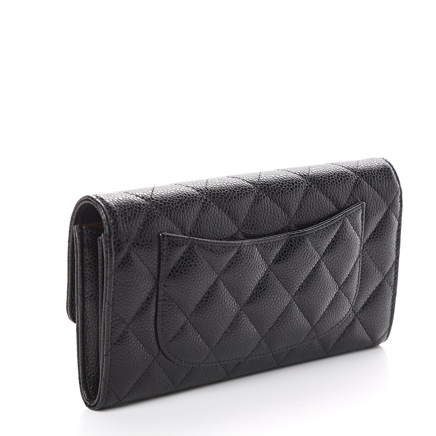 Caviar Quilted Large Gusset Flap Wallet Black