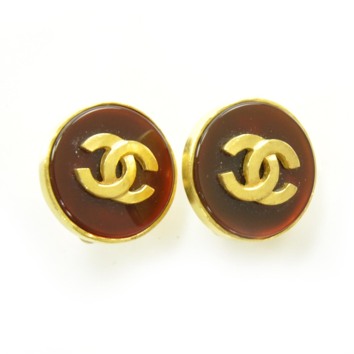 Chanel Metal Lucite CC Clip On Earrings Bordeaux Gold 1 of 6