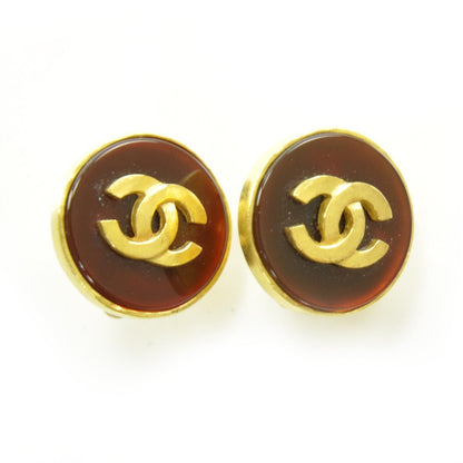 Chanel Metal Lucite CC Clip On Earrings Bordeaux Gold 1 of 6
