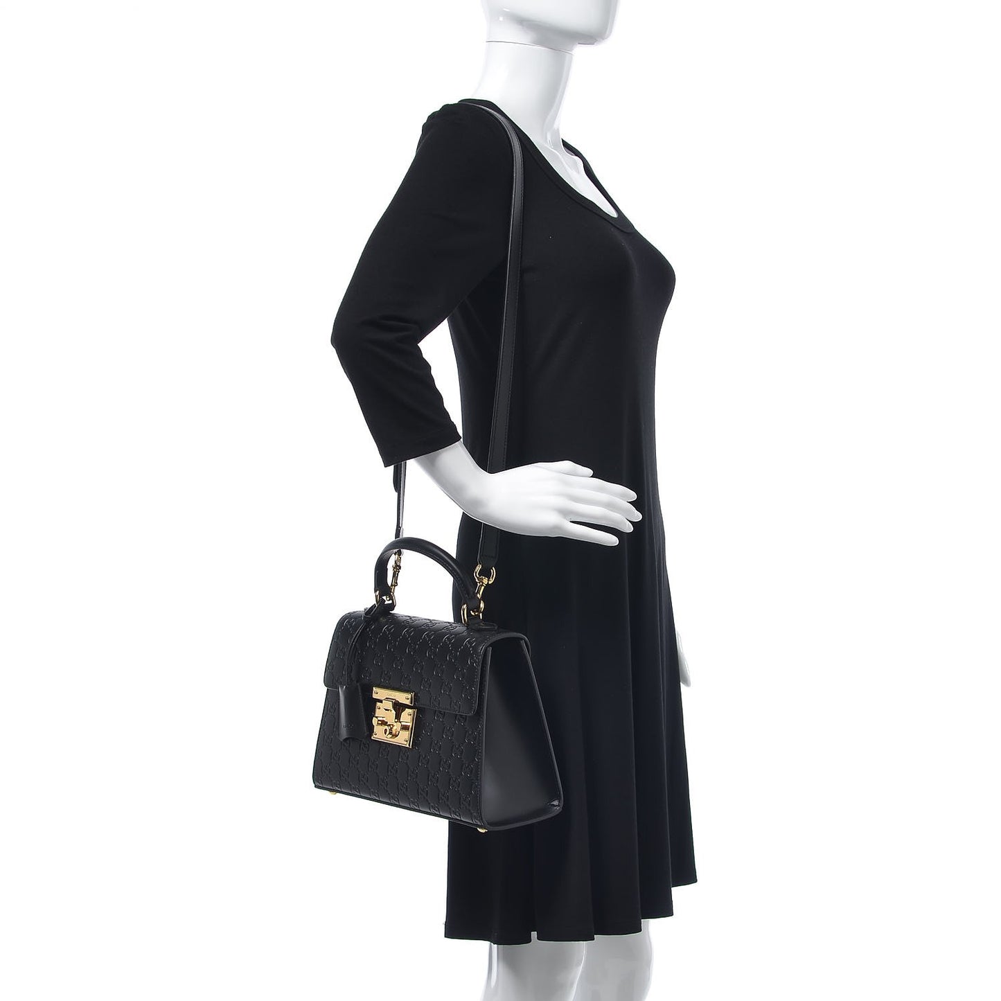 Guccissima Signature Small Padlock Top Handle Bag Black
