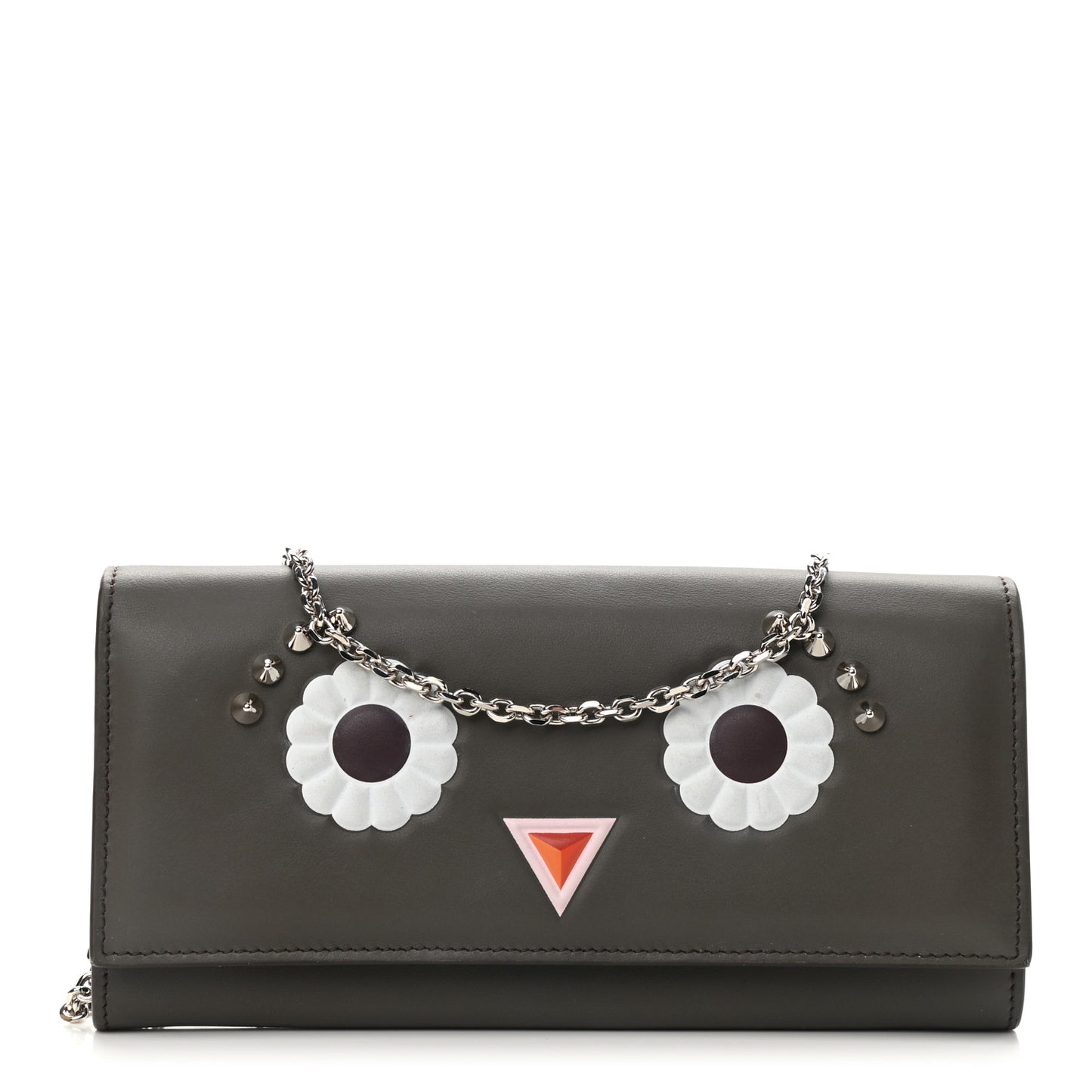 Vitello Century Lucido Hypnoteyes Studded Continental Wallet On Chain Carbone White Multicolor