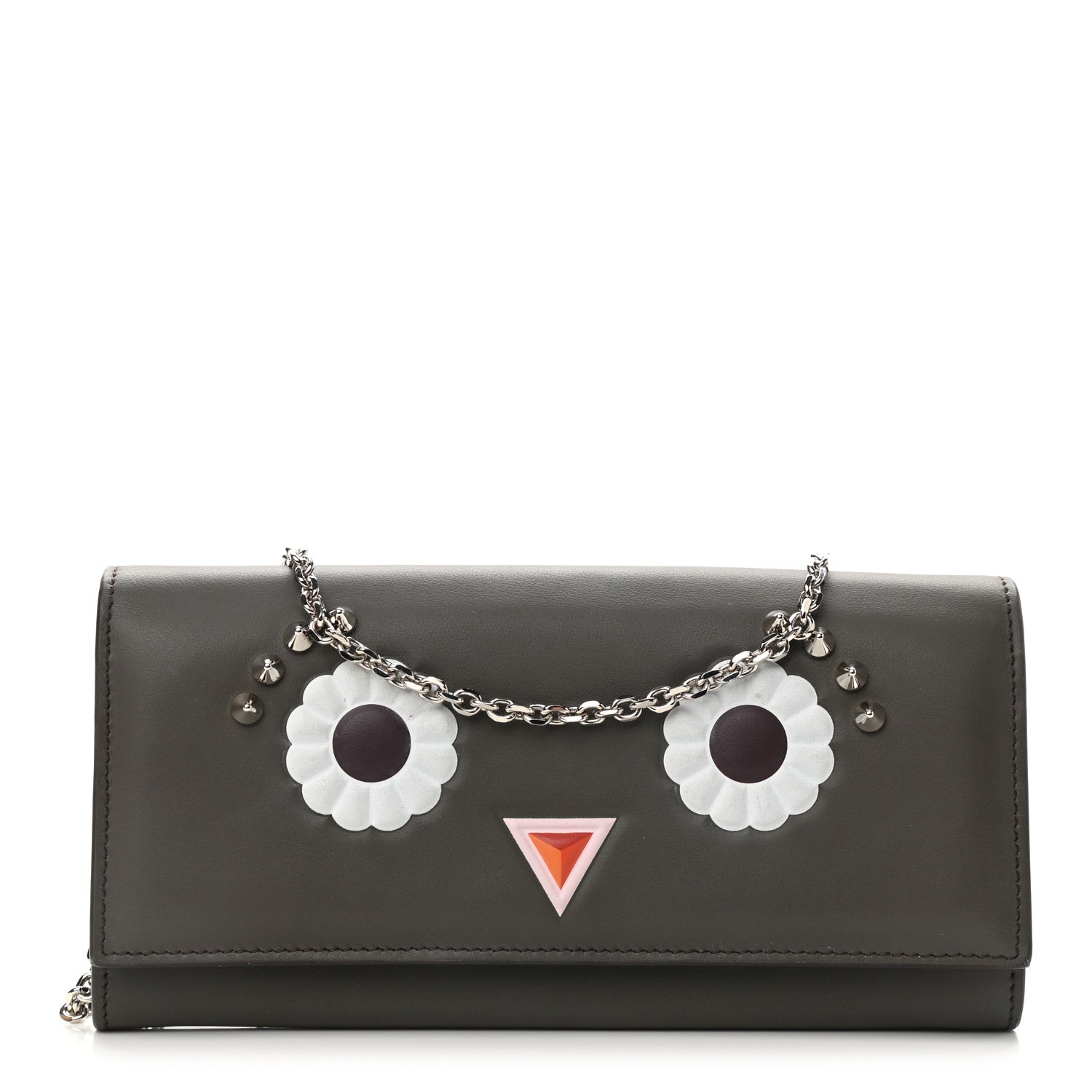 Fendi Vitello Century Lucido Hypnoteyes Studded Continental Wallet On Chain Carbone White Multicolor 1 of 8