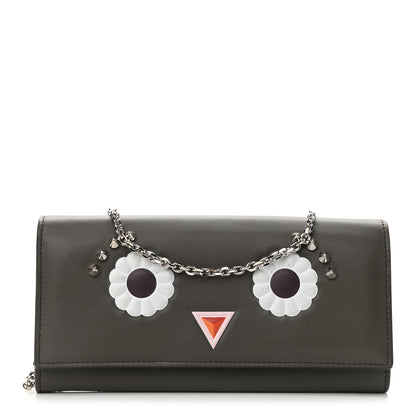 Fendi Vitello Century Lucido Hypnoteyes Studded Continental Wallet On Chain Carbone White Multicolor 1 of 8