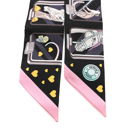 Hermes Silk Story Twilly Black Rose Gris 2 of 4