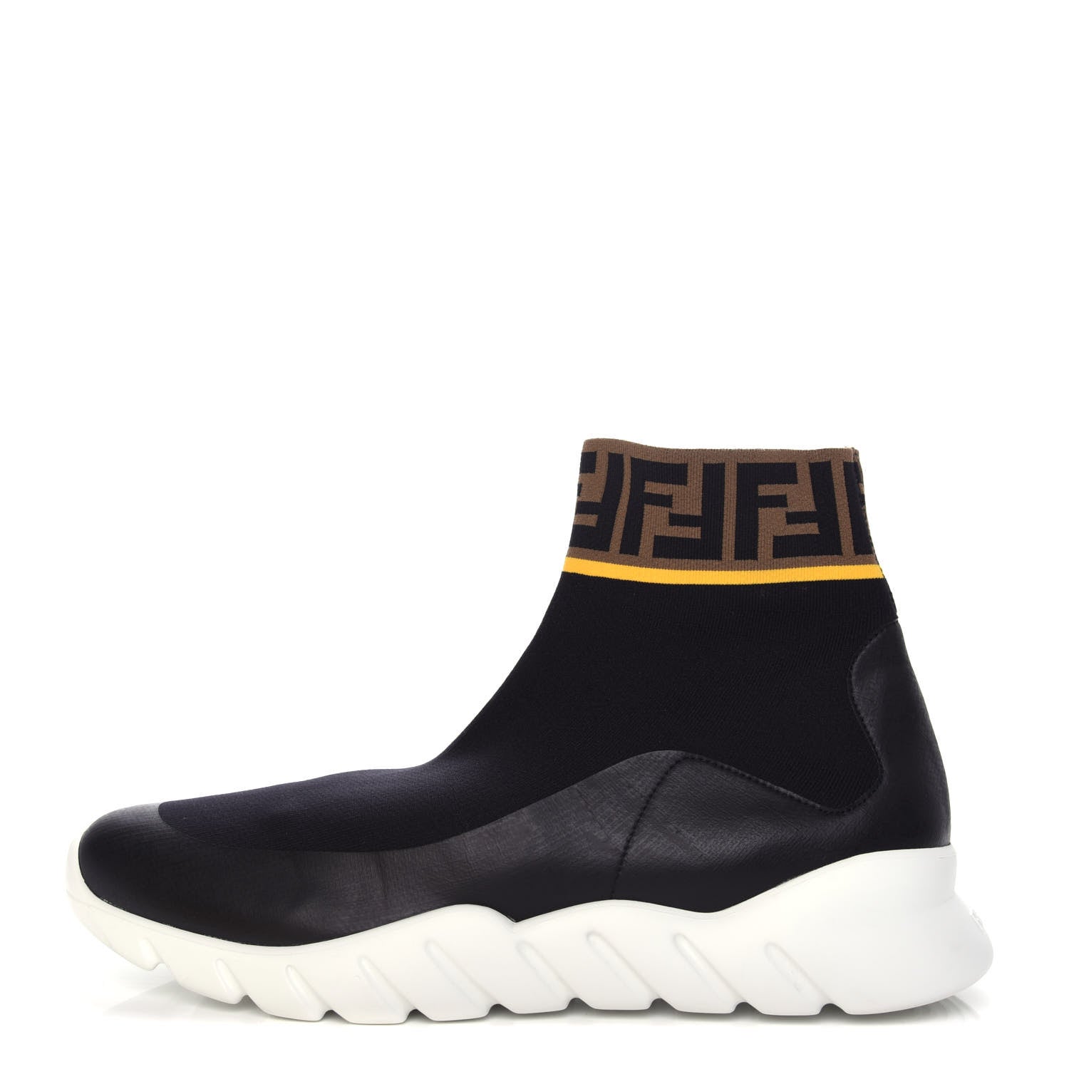Fendi Jersey FF Mania Mens High Top Sock Sneakers 10 Black Tobacco Yema 1 of 11